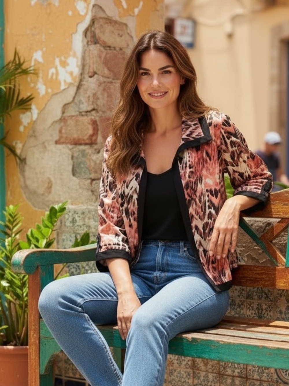 Chico’s open front all over print blazer 1